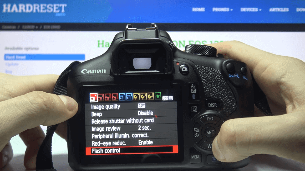 use Canon camera's menu to turn off the flash