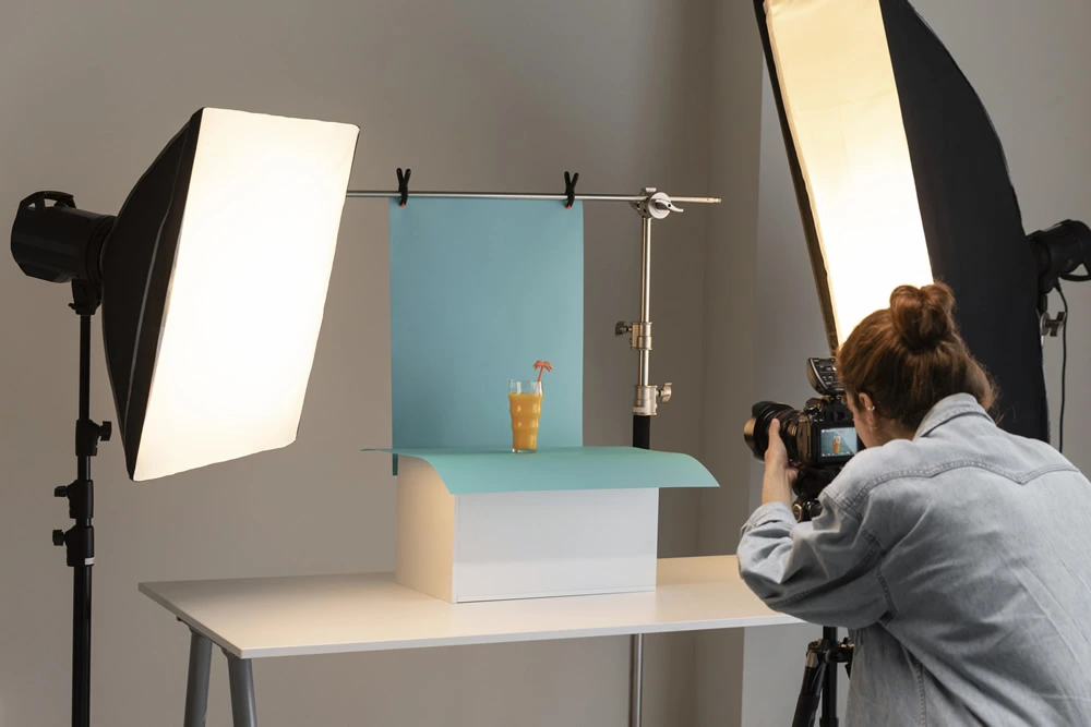 female doing product photography